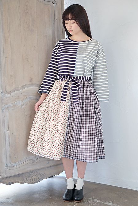 fig LONDON フィグロンドン ボーダーはぎはぎワンピース(SS) | T.T. GARRET