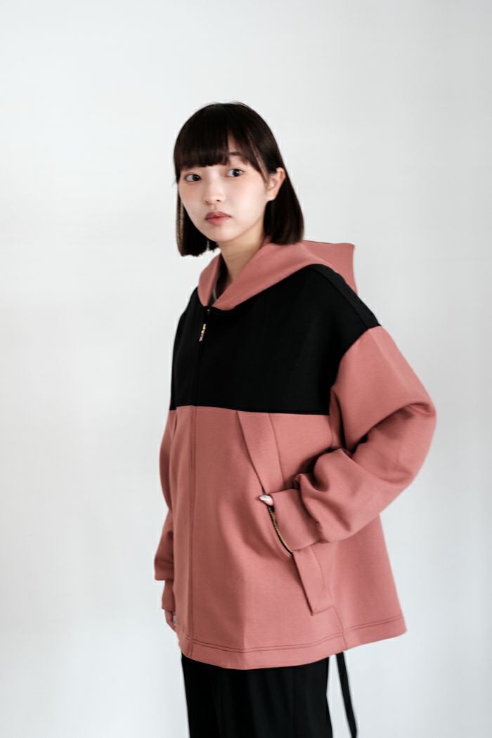 CULLNI ベージュ ネイビー フード付きジャンパー CULLNI クルニ Color Block Front Zip Hoodie(AW) | T.T. GARRET