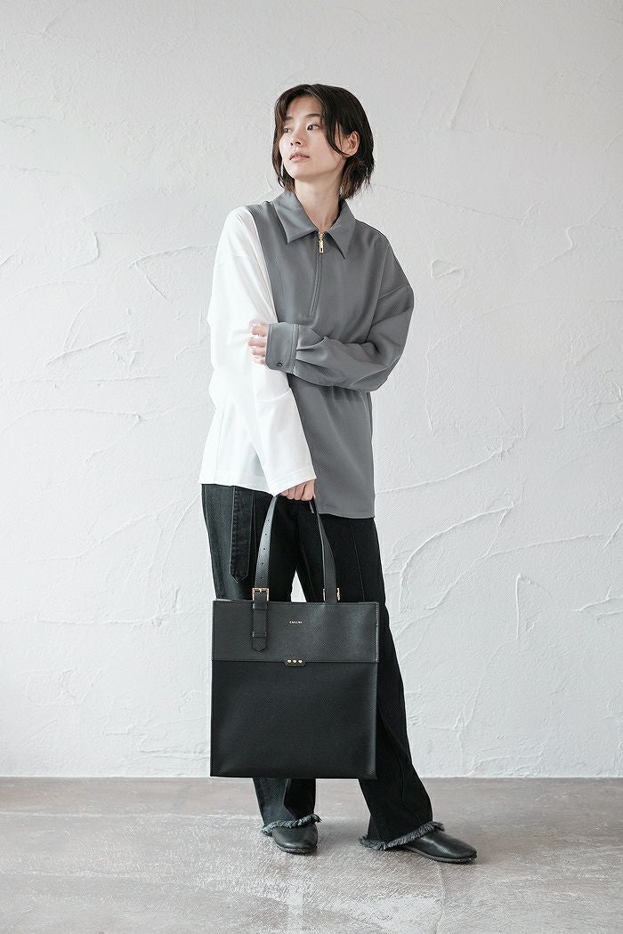 CULLNI クルニ Belt Handle Leather & Canvas Combination Tote Bag CULLNI クルニ Belt Handle Leather & Canvas Combination Tote Bag