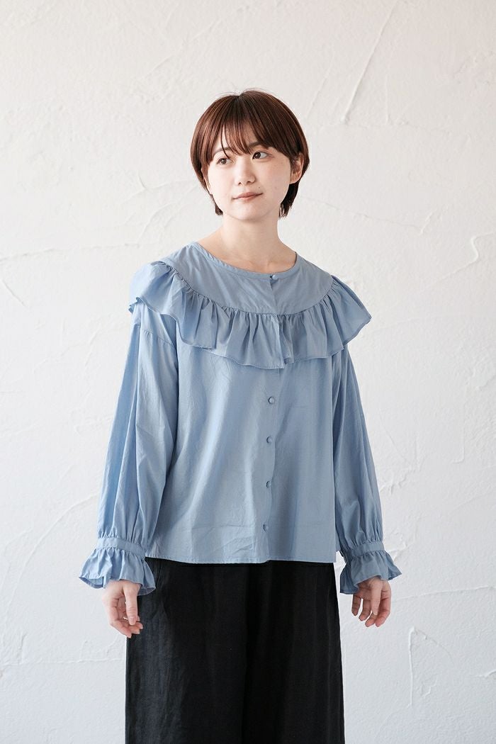 pot and tea フロントリボンブラウス　完売品 pot and tea ポットアンドティー コットンリネンタイプライター