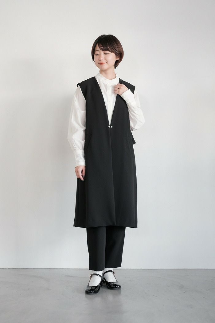 SONO NAVY ソーノネイビー 防しわダブルクロス バックフリルロングジレ