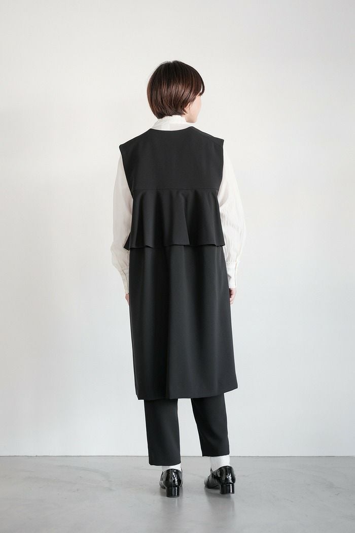 SONO NAVY ソーノネイビー 防しわダブルクロス バックフリルロングジレ