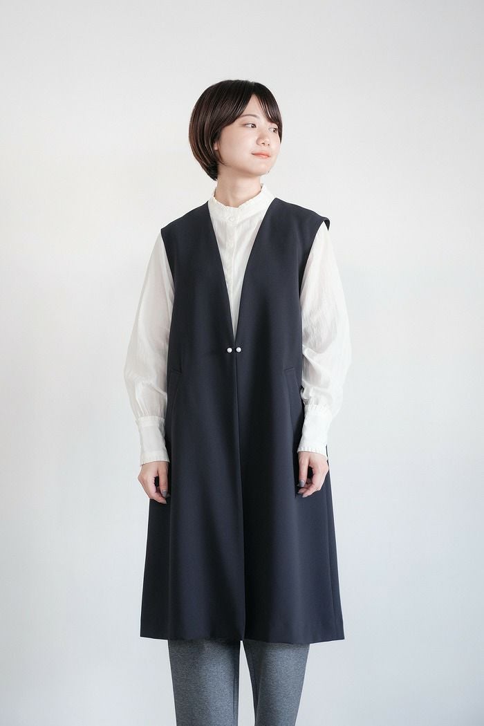 SONO NAVY ソーノネイビー 防しわダブルクロス バックフリルロングジレ