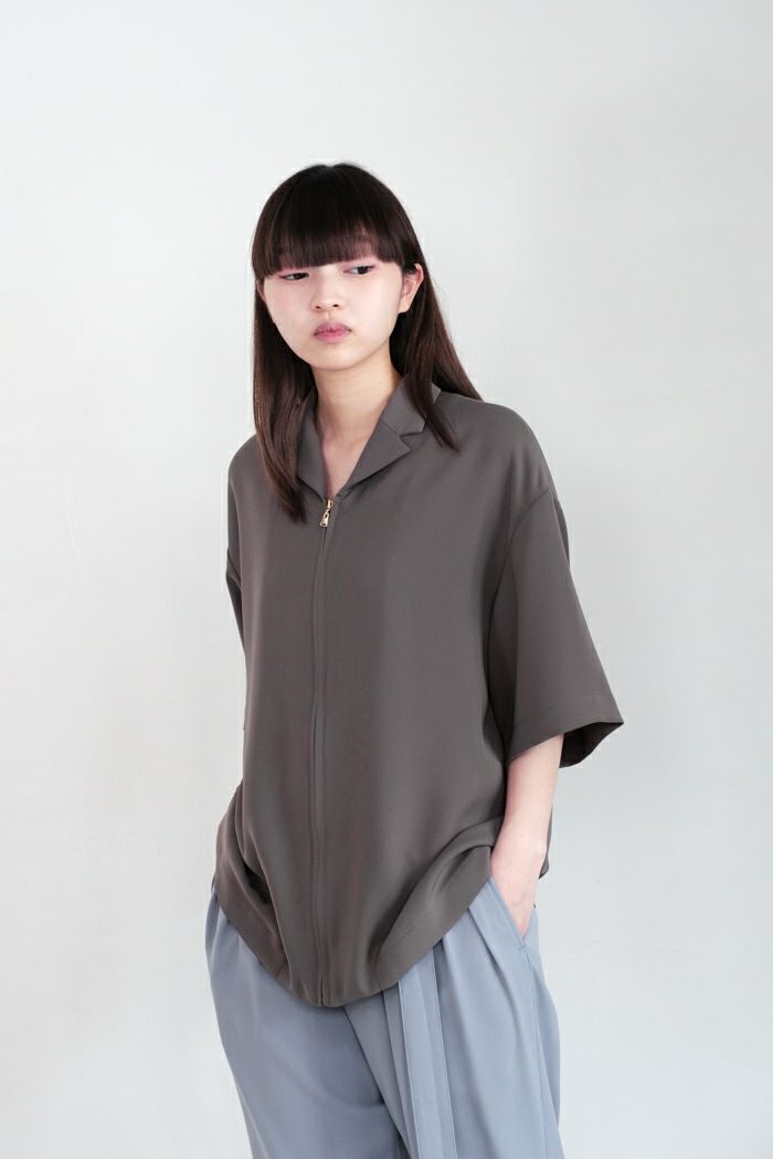 トップス CULLNI Dry Double Satin Sleeve Shirt CULLNI クルニ Double Satin Mini Tailored Zip Short Sleeve Shirt(SS