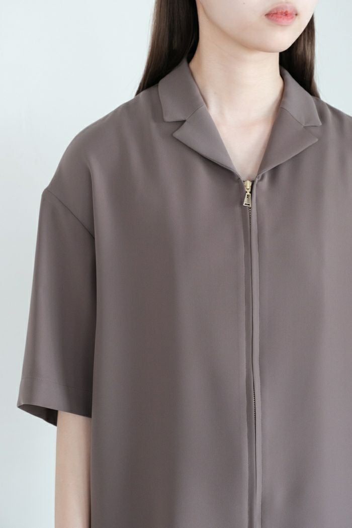 CULLNI クルニ Double Satin Mini Tailored Zip Short Sleeve Shirt(SS