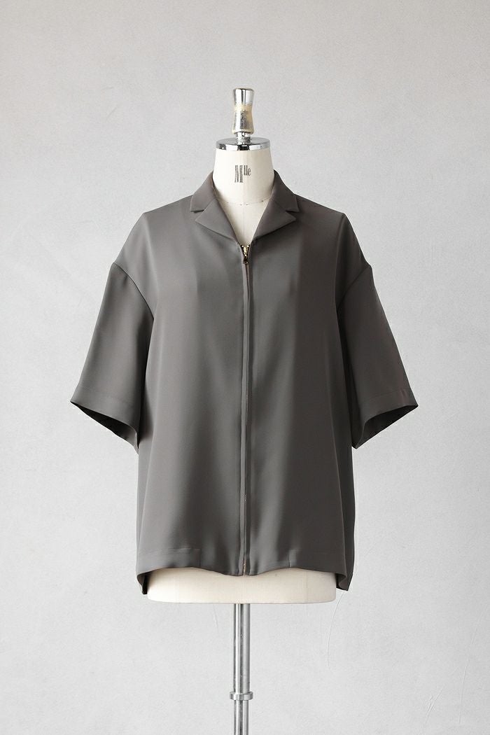 CULLNI クルニ Double Satin Mini Tailored Zip Short Sleeve Shirt(SS