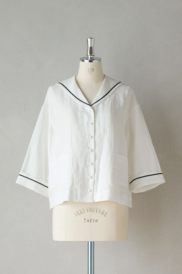 MAGALI マガリ キャンバスリネン・セーラーカラーブラウス(25SS