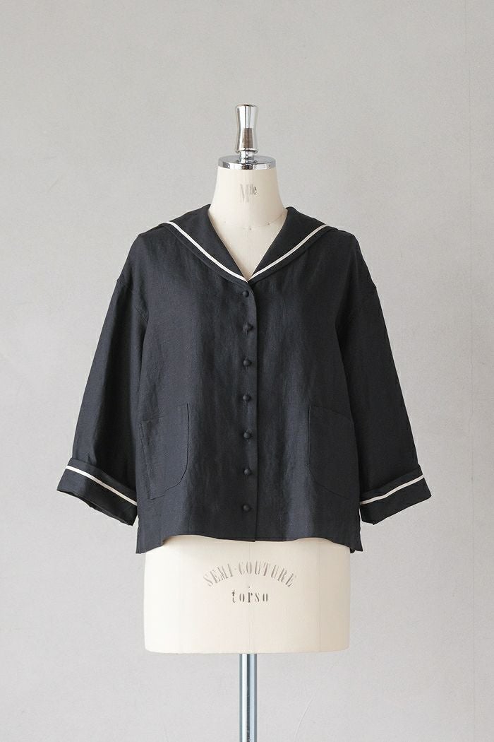 MAGALI マガリ キャンバスリネン・セーラーカラーブラウス(25SS