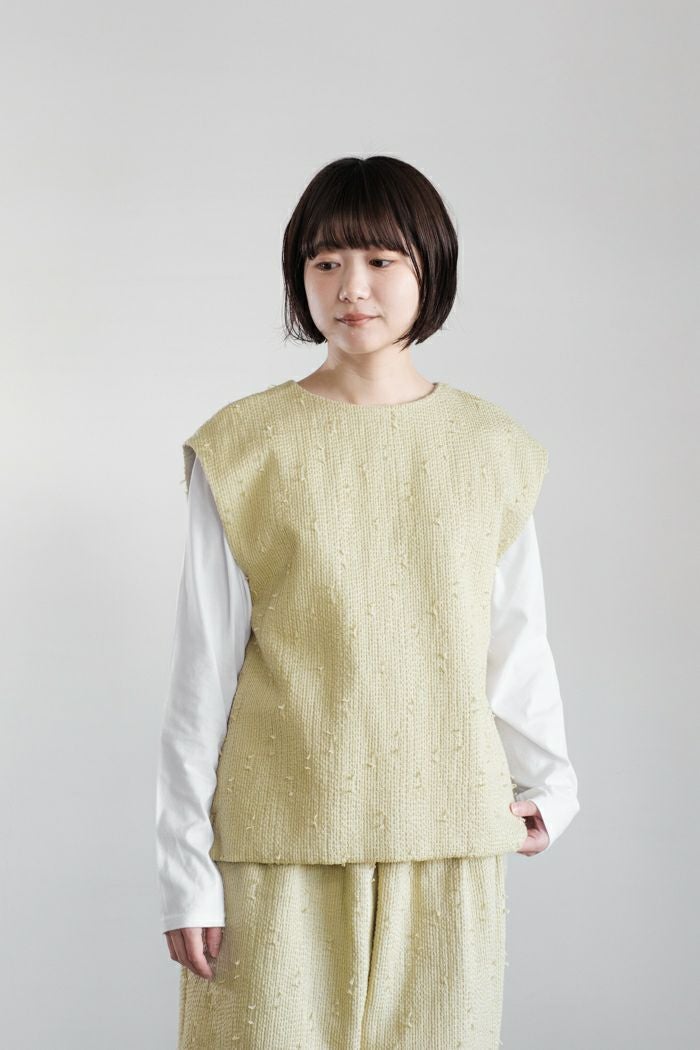 qiri ベスト qiri｜キリ｜sashiko check vest｜beige | GOUACHE FUKUOKA