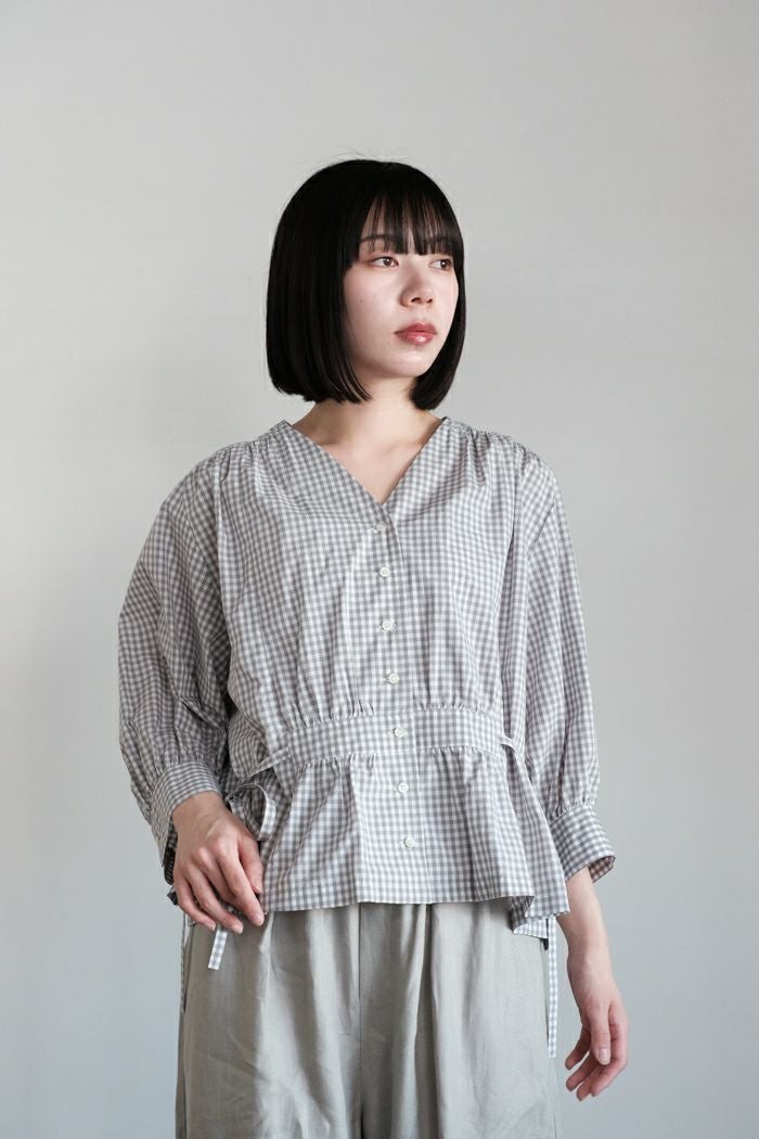 Porter des boutons ポルテデブトン ギンガムフレンチブラウス(25SS