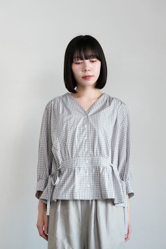 Porter des boutons ポルテデブトン ギンガムフレンチブラウス(25SS