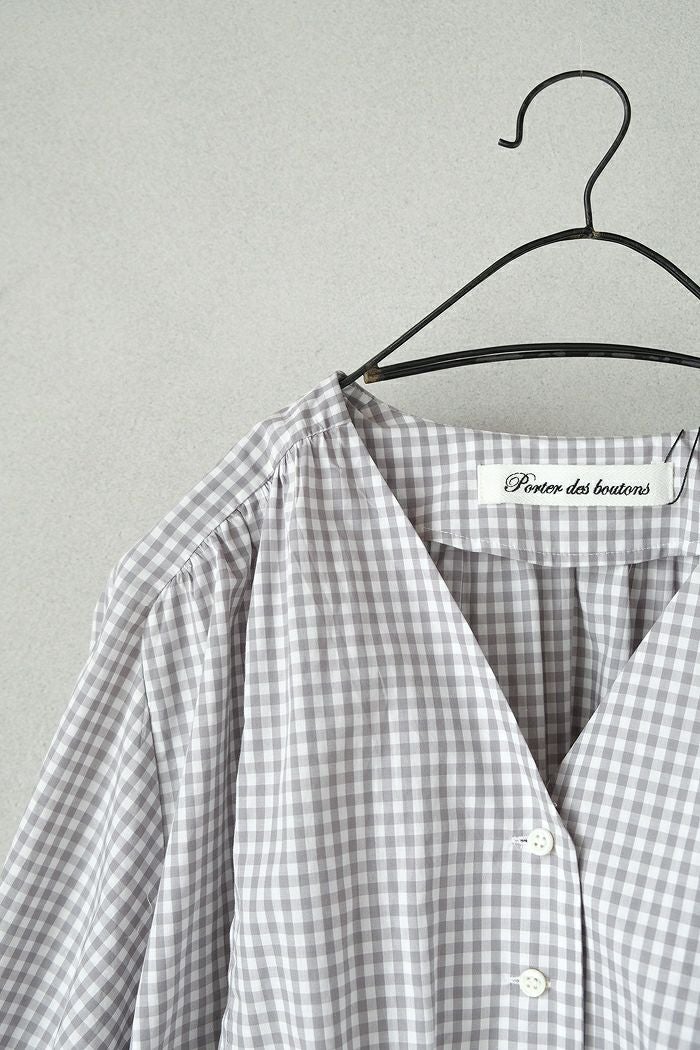 Porter des boutons ポルテデブトン ギンガムフレンチブラウス(25SS