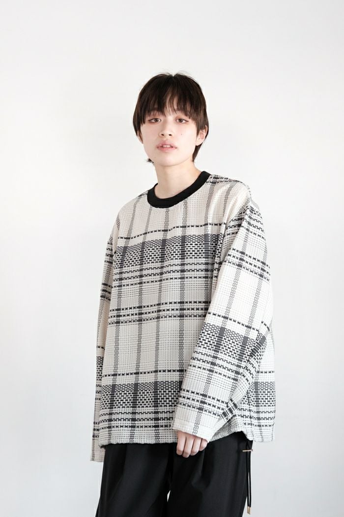 CULLNI クルニ Sheer Tile Check Drawstring Long Sleeve Pullover