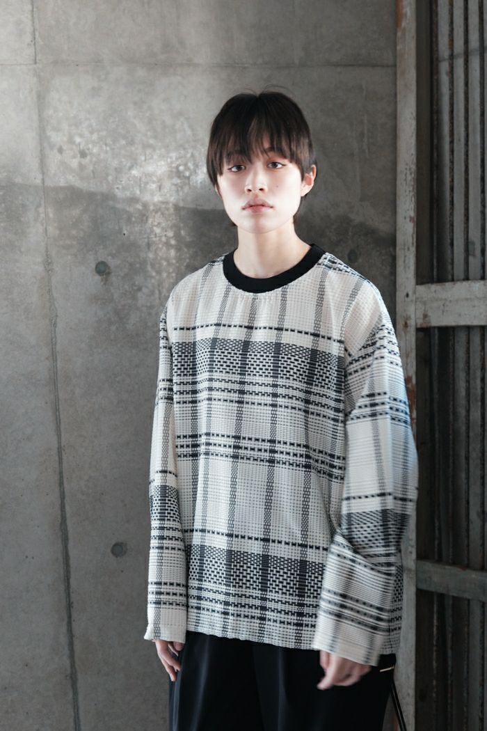 CULLNI クルニ Sheer Tile Check Drawstring Long Sleeve Pullover