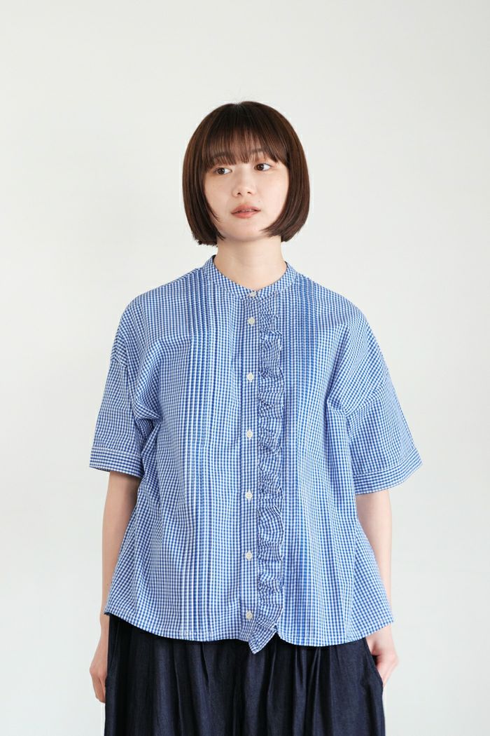 PAR ICI パーリッシィ ギンガムチェック 前立てフリルブラウス(25SS