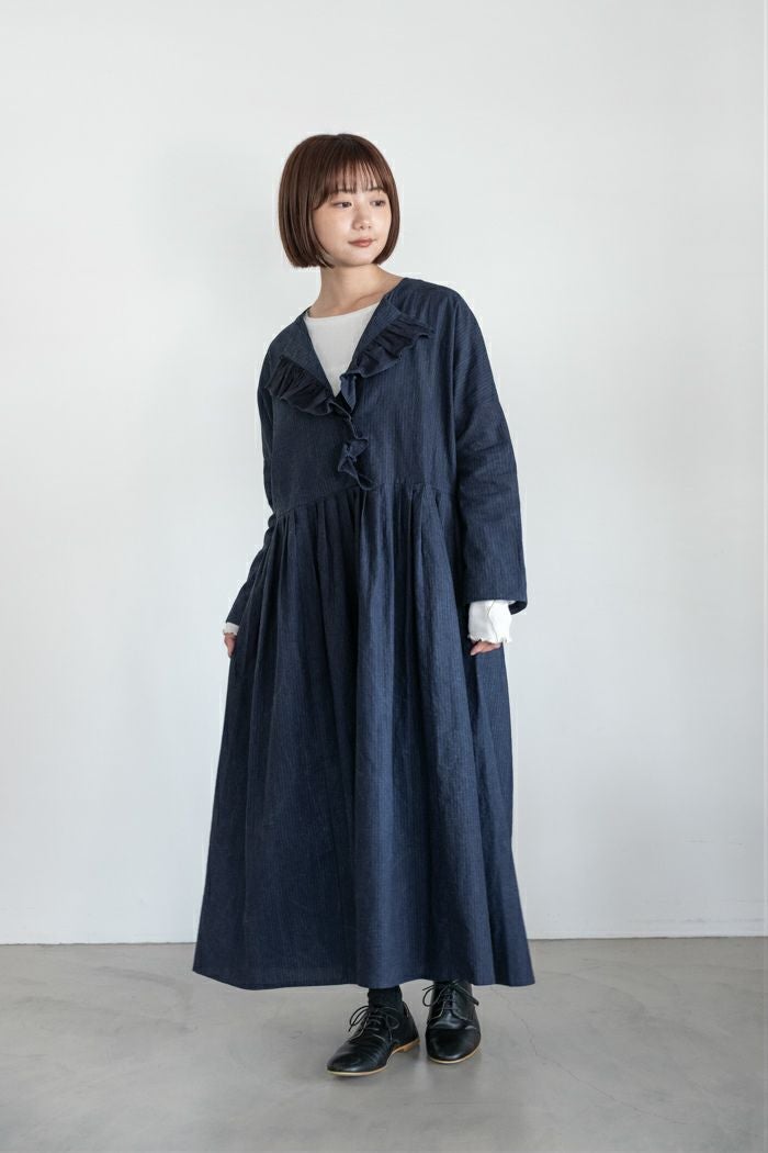 MAGALI マガリ 墨染めコットンリネンフリルワンピース(25AW) | T.T. GARRET