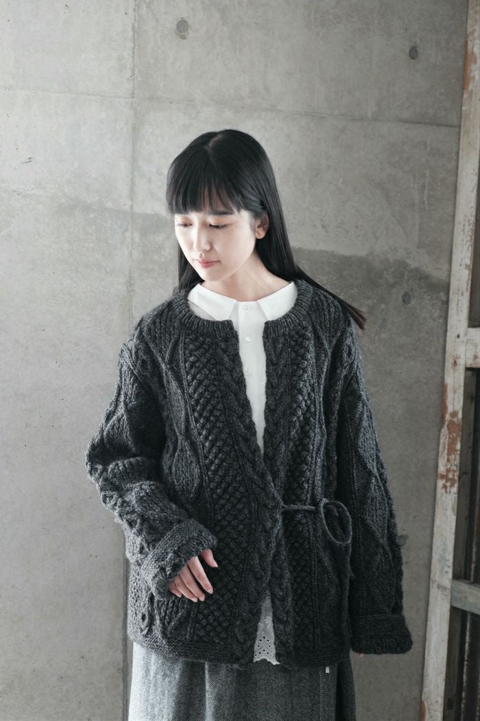 ヘリテ arancardigan ハンドアランカーディガン 長袖 38 M 青 Hériter Hand Aran Cardigan | Pasand by ne Quittez pas | パサン