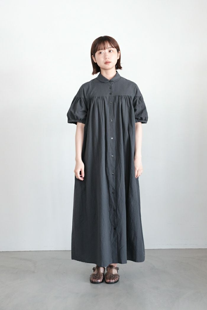 PAR ICI パーリッシィ コットンリネン 丸襟ギャザーワンピース(25SS