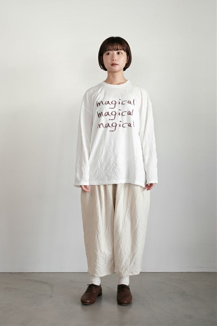 ROBE de PEAU ナチュラル素材 サルエルパンツ アイボリー ROBE de PEAU ローブデポー カミーユウールタックパンツ(25AW) | T.T.