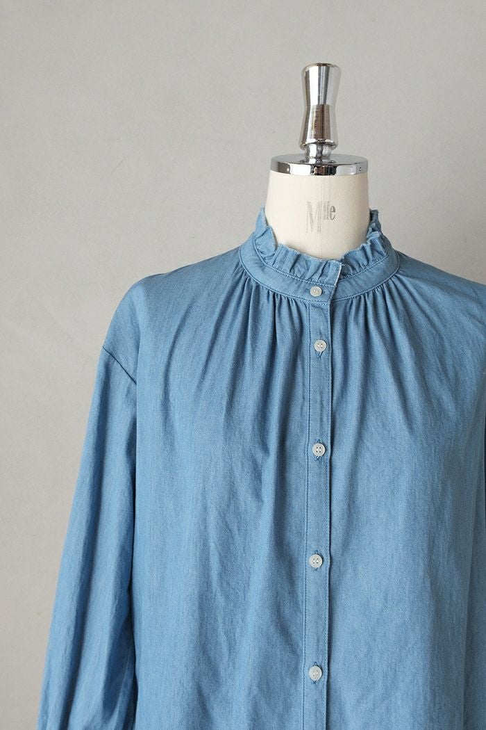 PAR ICI パーリッシィ ライトオンスデニム スタンドフリルシャツ(25AW