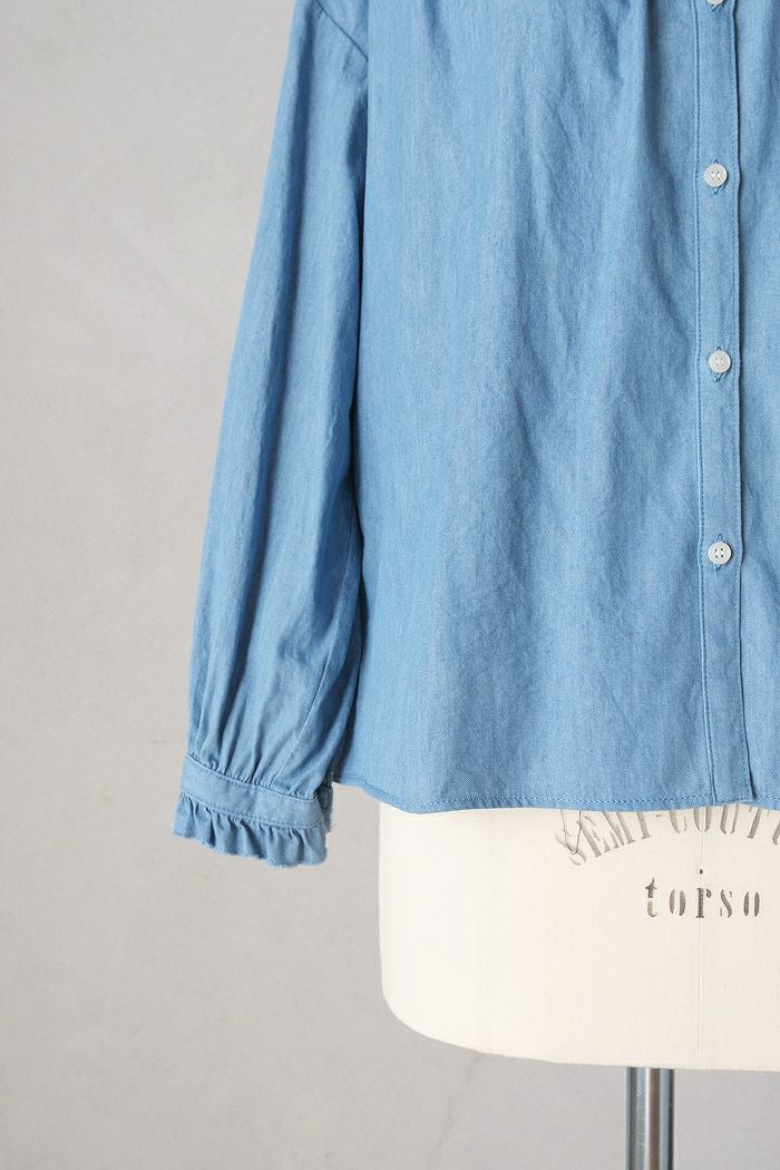 PAR ICI パーリッシィ ライトオンスデニム スタンドフリルシャツ(25AW