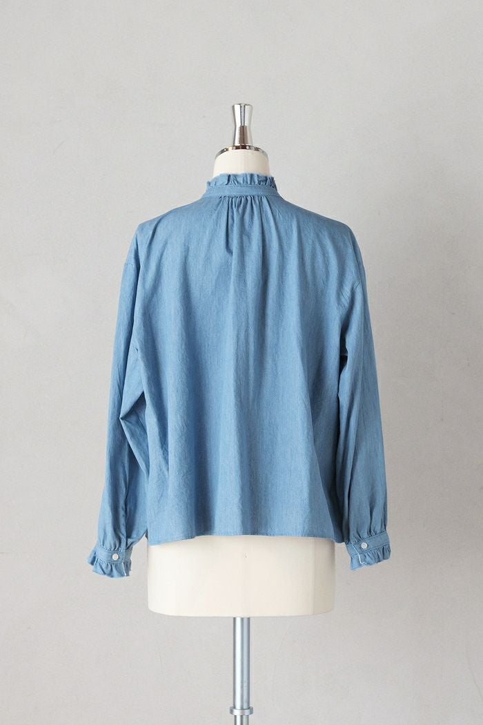 PAR ICI パーリッシィ ライトオンスデニム スタンドフリルシャツ(25AW