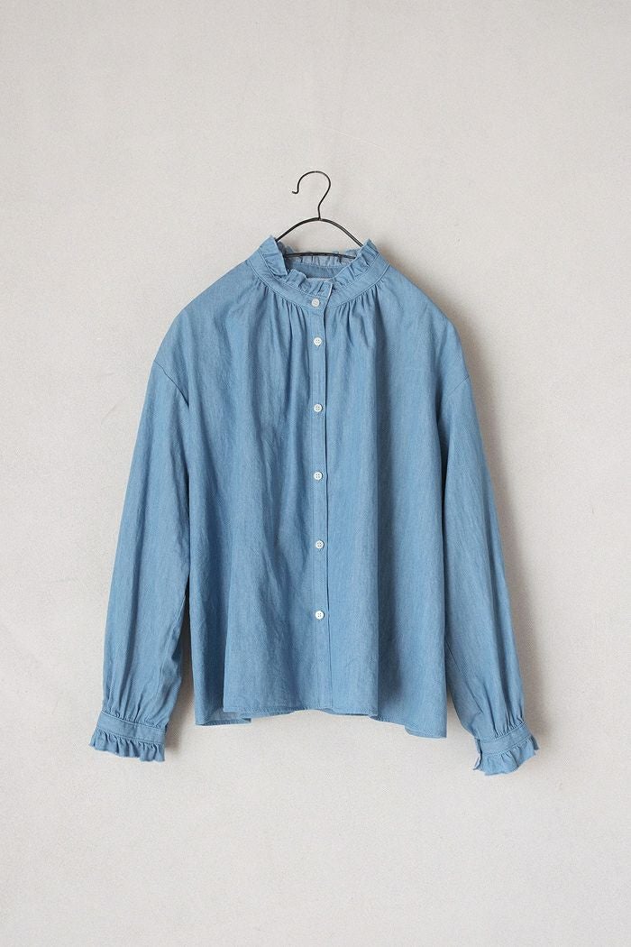 PAR ICI パーリッシィ ライトオンスデニム スタンドフリルシャツ(25AW