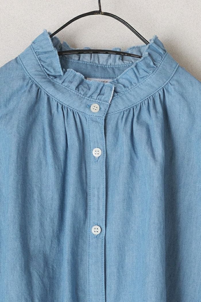 PAR ICI パーリッシィ ライトオンスデニム スタンドフリルシャツ(25AW