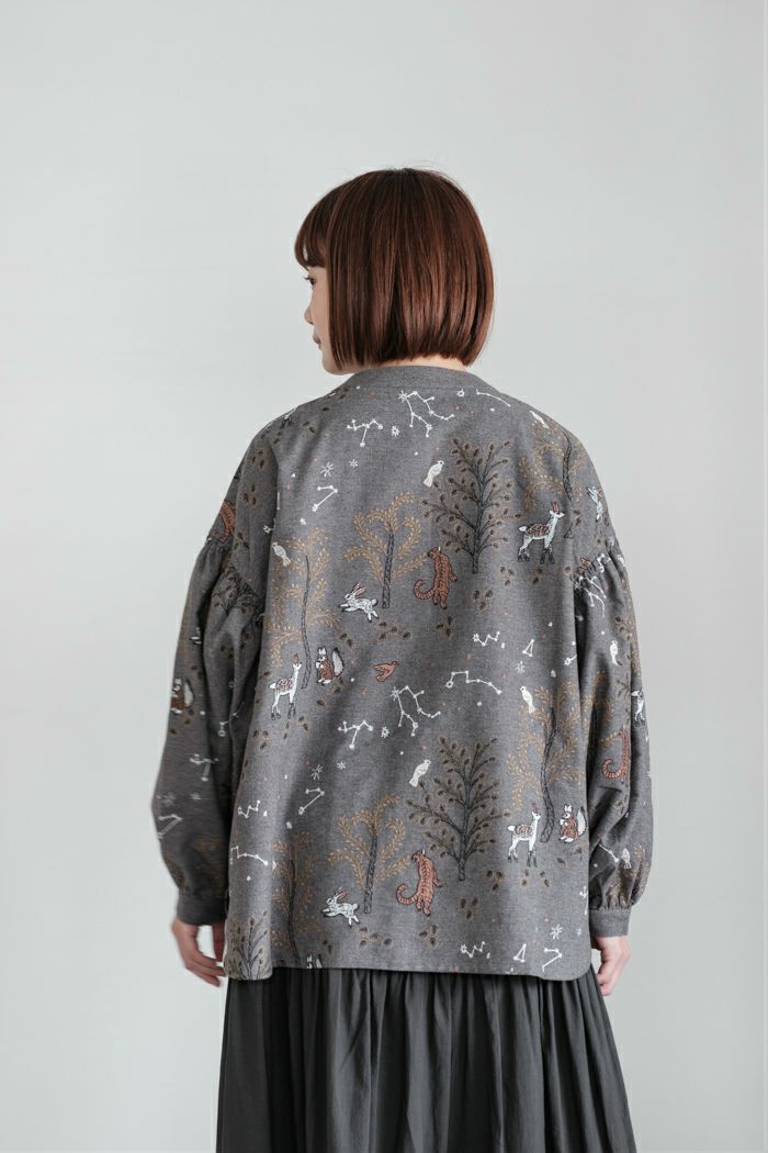 美品 マーブルシュッド Diving コットンサテンギャザーブラウス グレー marble SUD マーブルシュッド starry forest ソデシャーリングブラウス