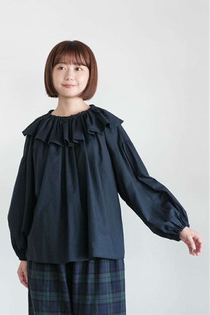 pot and tea ポットアンドティー 綿シルクのゴム袖口ブラウス(25AW