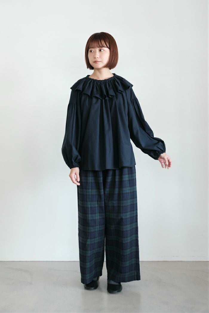pot and tea ポットアンドティー 綿シルクのゴム袖口ブラウス(25AW