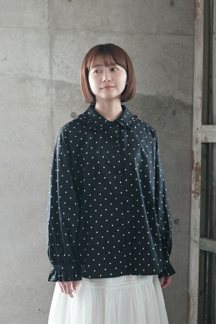 pot and tea ポットアンドティー ドット柄衿フリルブラウス(25AW