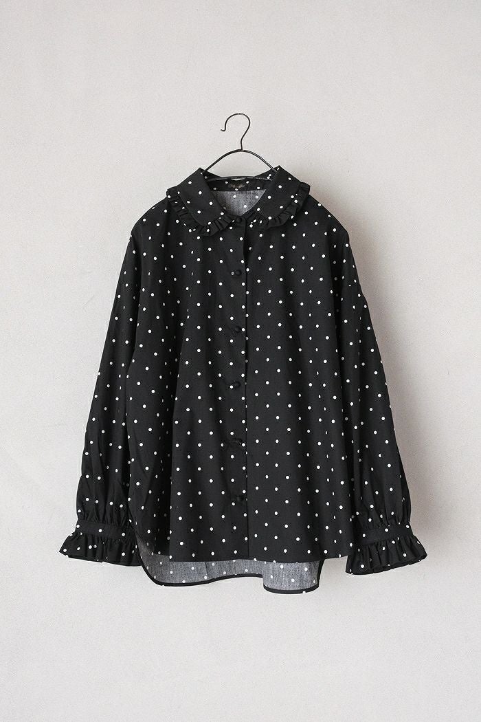 pot and tea ポットアンドティー ドット柄衿フリルブラウス(25AW