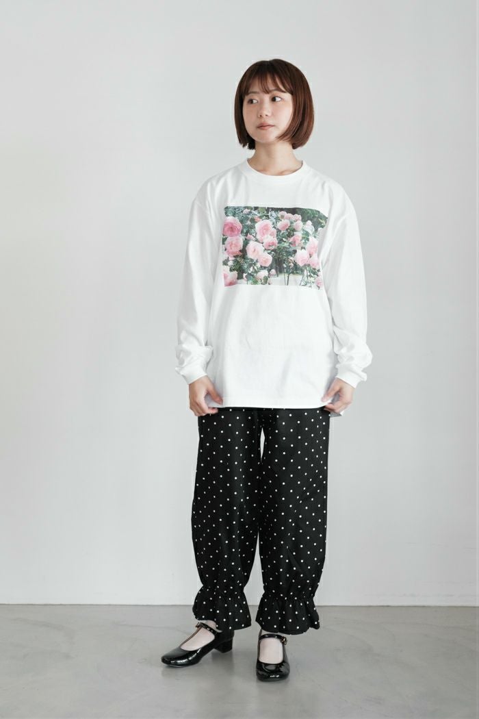 pot and tea ポットアンドティー バラのデジタルプリント長袖Tシャツ