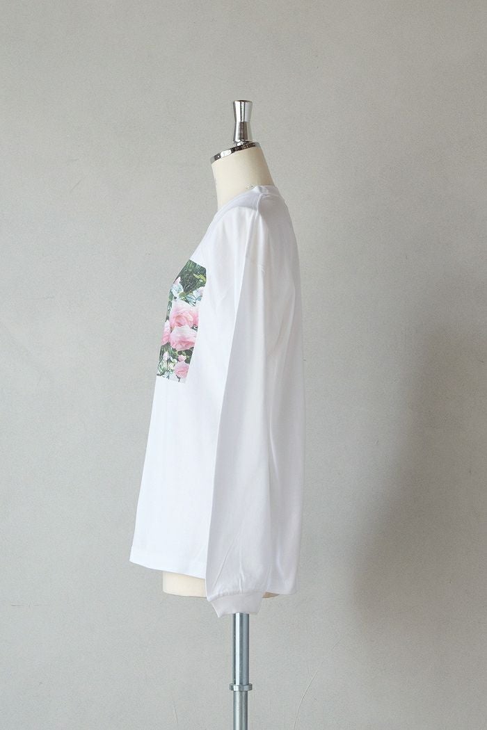 pot and tea ポットアンドティー バラのデジタルプリント長袖Tシャツ