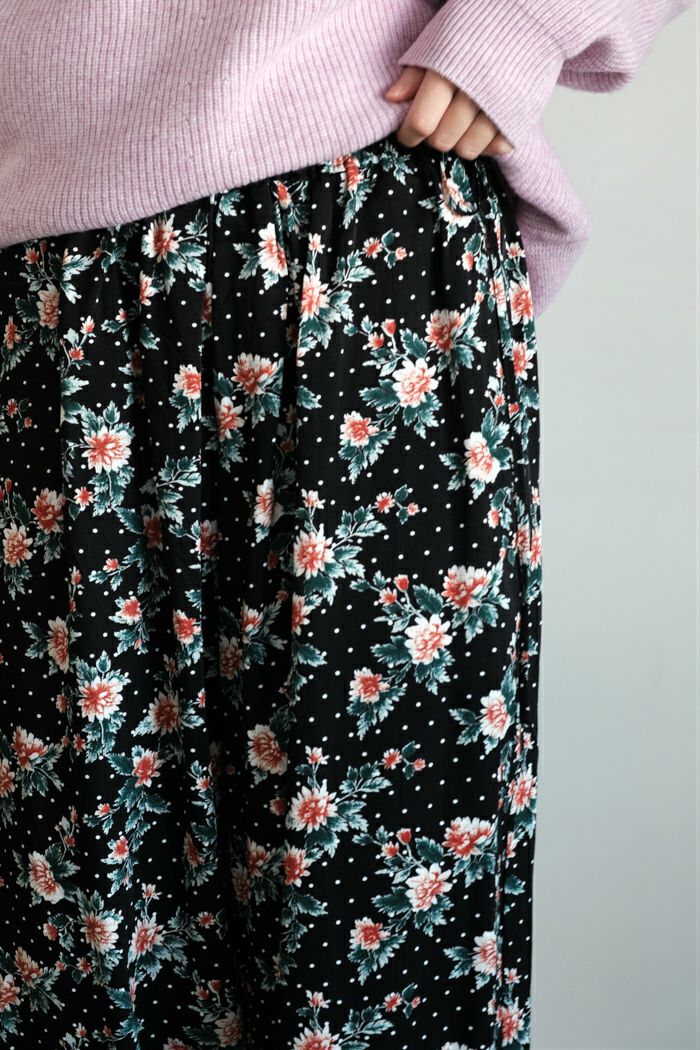 yuni ユニ レーヨンコットンツイル hana dot print drawstrings パンツ