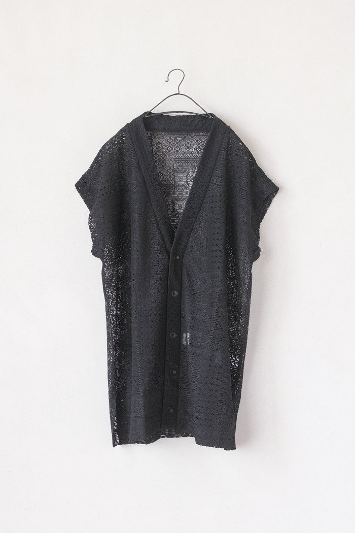 leinwände パッチワークベスト新品　完売ブラック TISSU ティシュ パッチワークレース オーバーサイズベスト(26SS