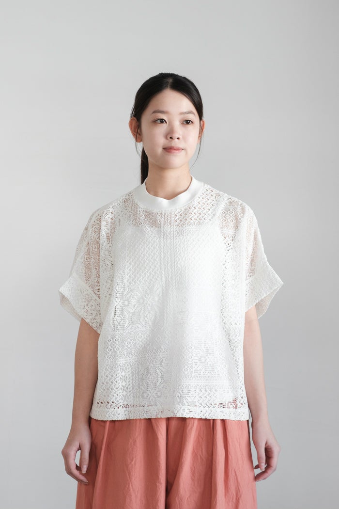 TISSU ティシュ パッチワークレースモックネックドルマンT(26SS