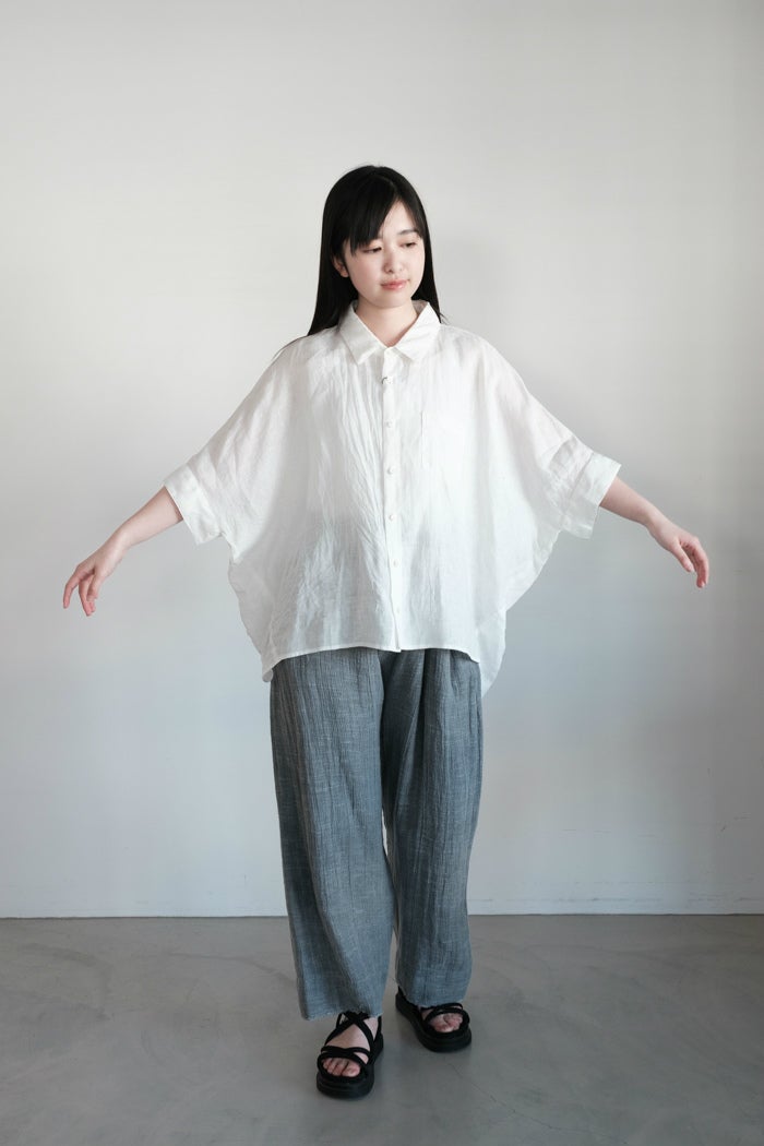 ヴァッシュ商品 TISSU ティシュ フレンチリネンストライプ コクーンシャツ(26SS