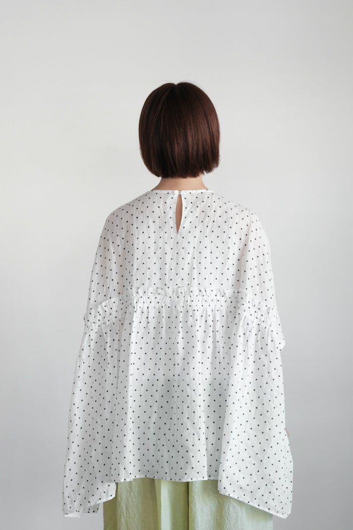 Gauze# ガーゼ オリジナルスモールドットワイドギャザーブラウス(26SS