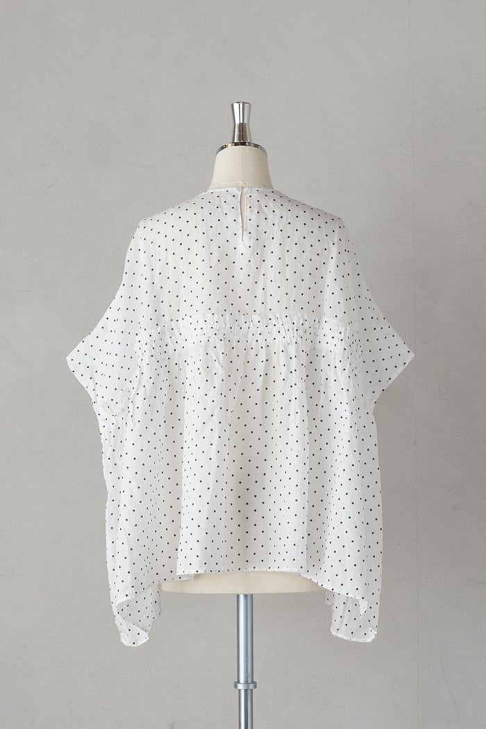 Gauze# ガーゼ オリジナルスモールドットワイドギャザーブラウス(26SS