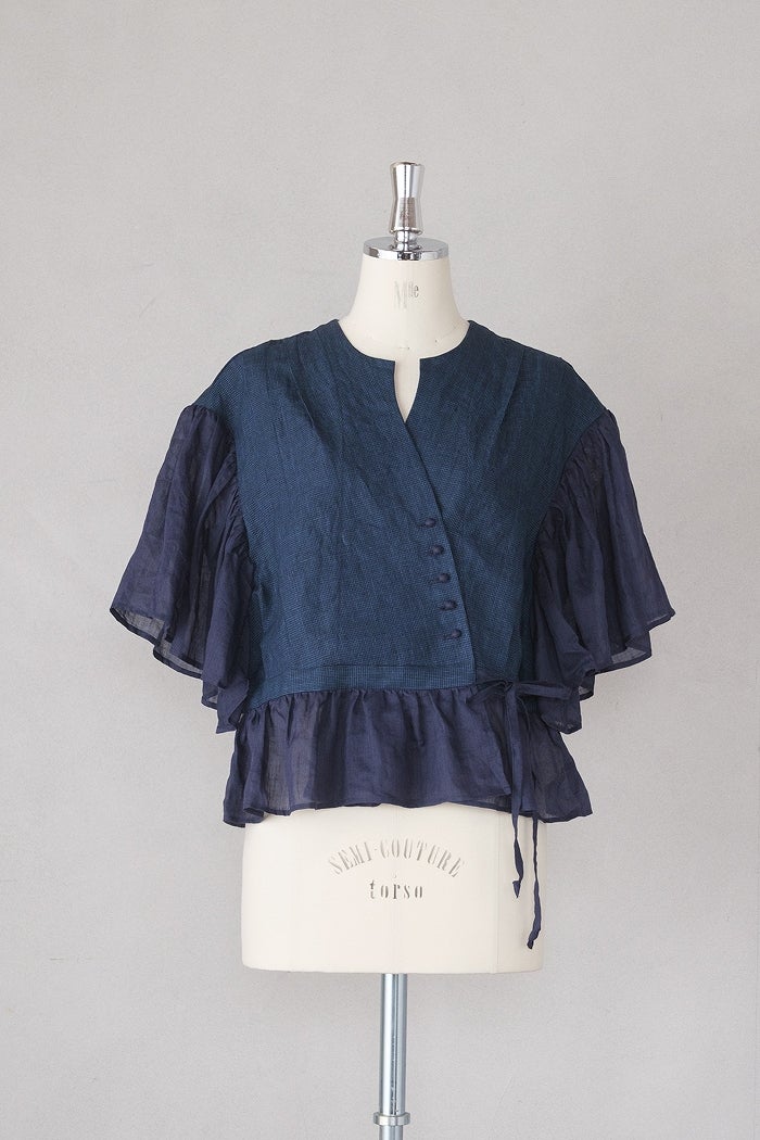 MAGALI マガリ インディゴリネンカシュクールブラウス(26SS) | T.T. GARRET