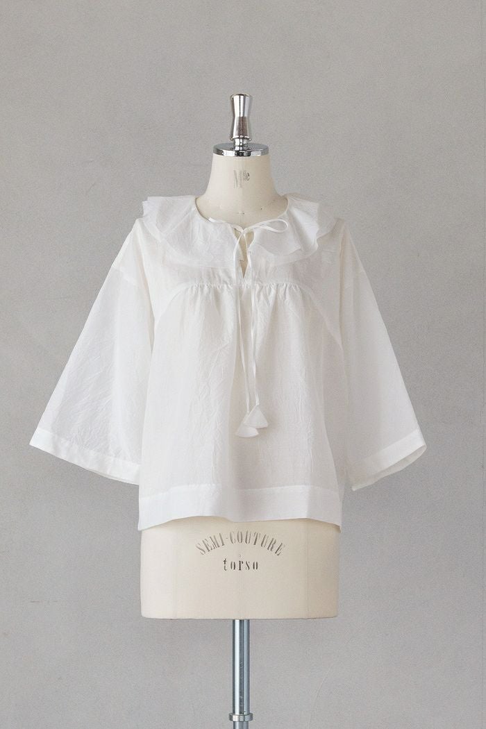 MAGALI マガリ コットンシルクブレイドフリルカラーブラウス(26SS