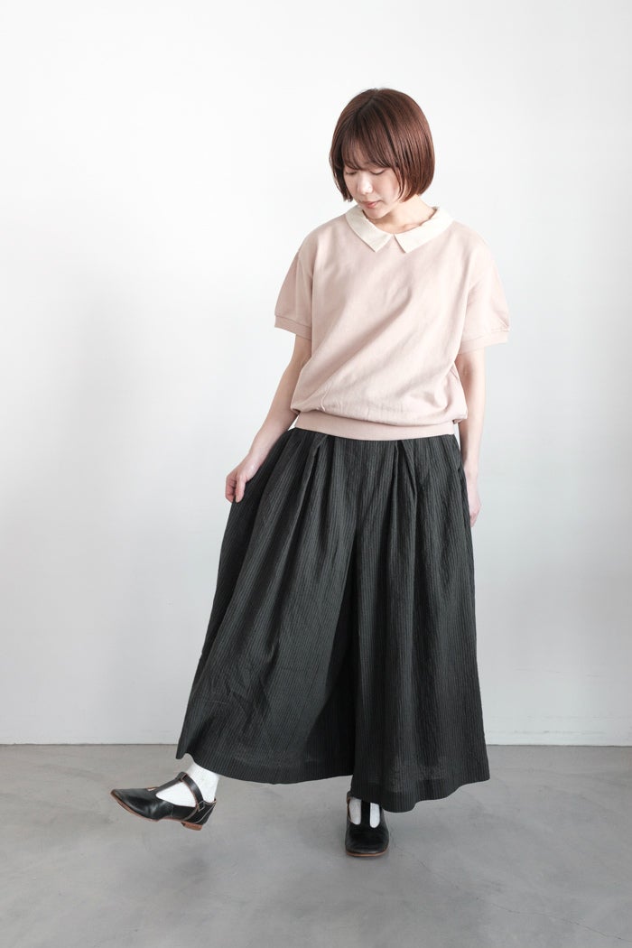 MAGALI マガリ リネンコットンストライプタックワイドパンツ(26SS