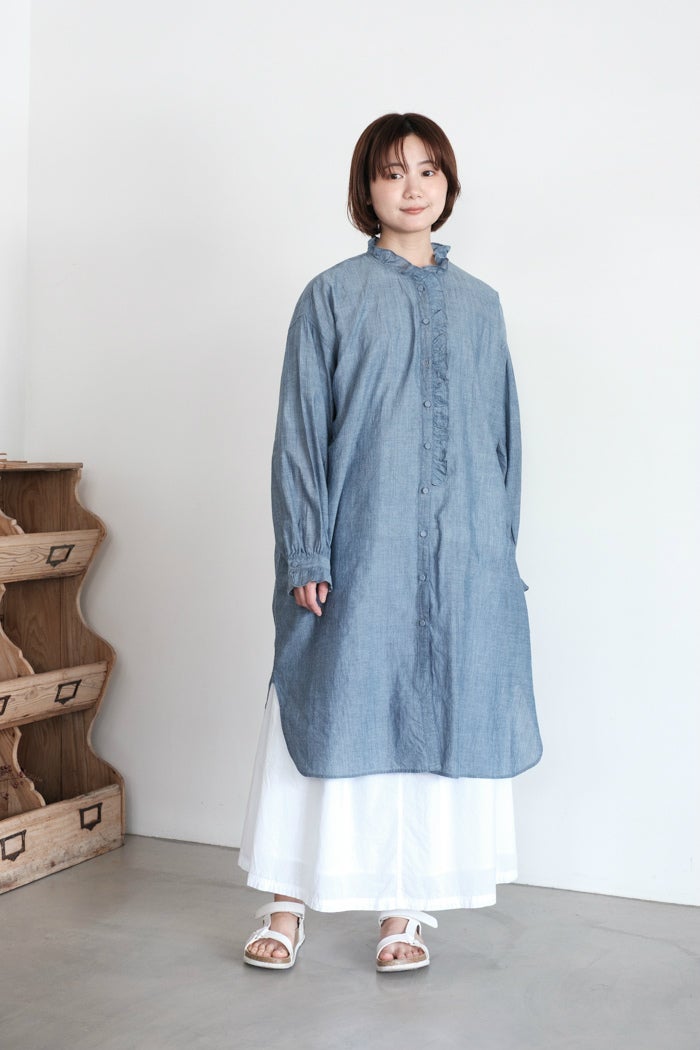 maison de soil メゾン ド ソイルHANDWOVEN YARN DYE CHAMBRAY FRILL