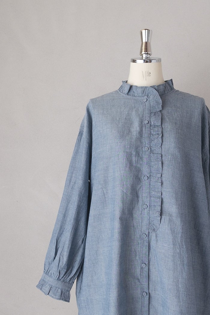 maison de soil メゾン ド ソイルHANDWOVEN YARN DYE CHAMBRAY FRILL