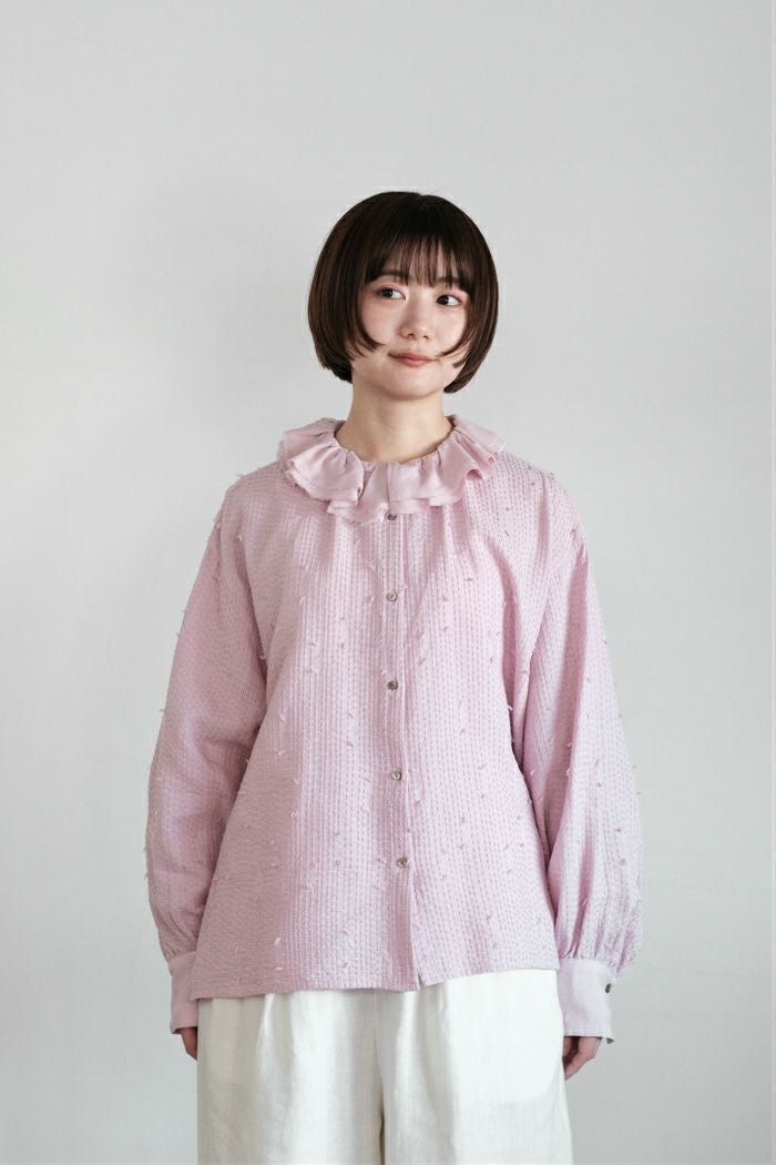 qiri キリ sashiko jacqurd frill collar blouse(26SS) | T.T. GARRET