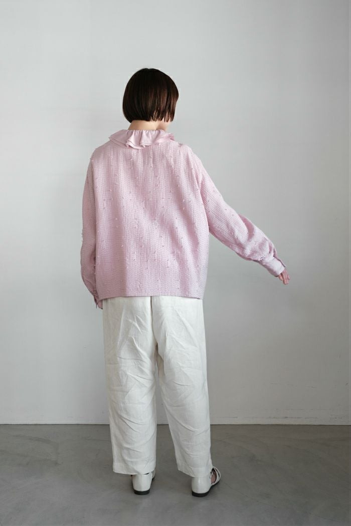 qiri キリ sashiko jacqurd frill collar blouse(26SS) | T.T. GARRET