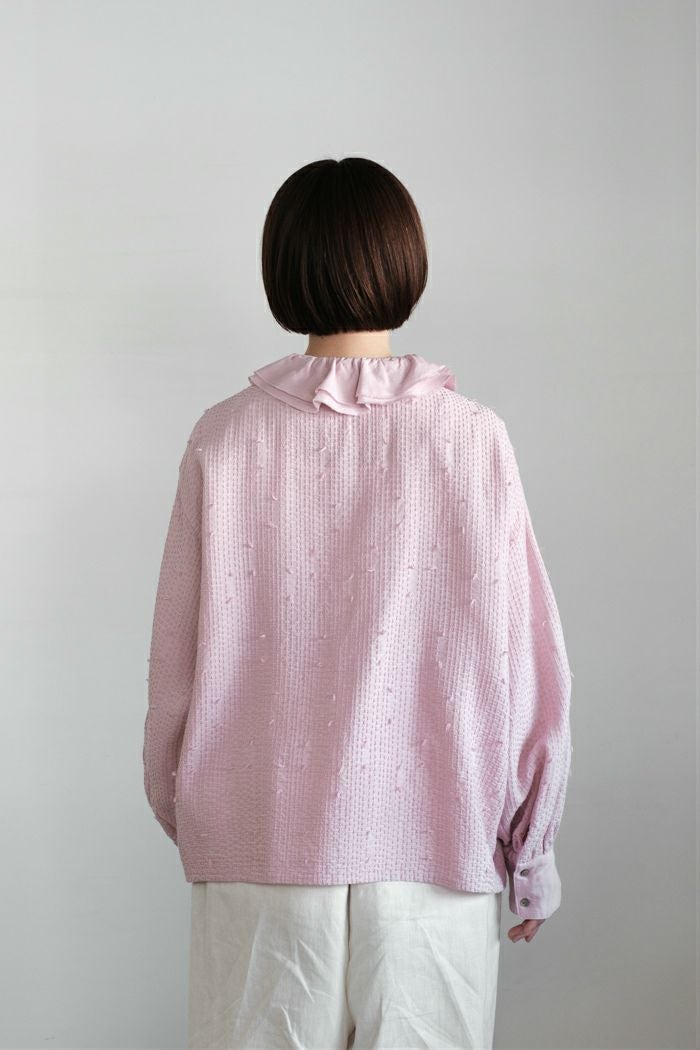 qiri キリ sashiko jacqurd frill collar blouse(26SS) | T.T. GARRET