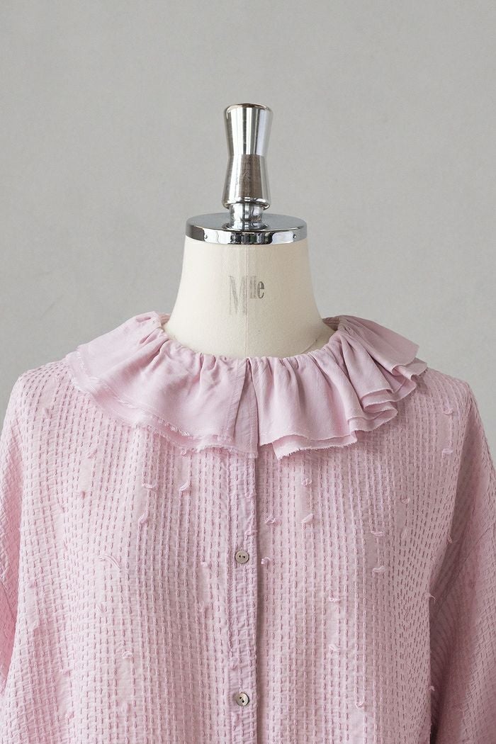 qiri キリ sashiko jacqurd frill collar blouse(26SS) | T.T. GARRET